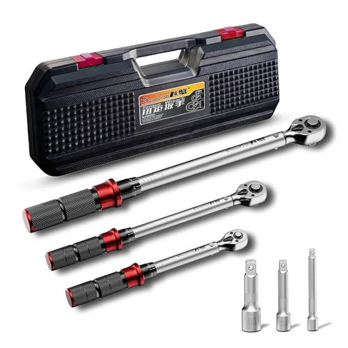 6pcs Click Torque Wrench Set, 1/4" 3/8" 1/2" Drive Dual-Direction Adjustable, 4-20Ft.lb / 5-45Ft.lb / 15-165Ft.lb, Dual-Scales ±3% Accuracy for Bicycle Motorcycle Car - size: 6pcs Torque Wrench Set