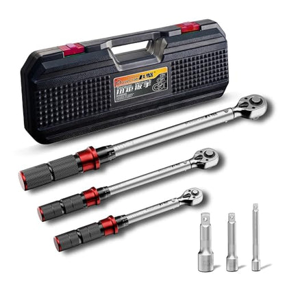 6pcs Click Torque Wrench Set, 1/4" 3/8" 1/2" Drive Dual-Direction Adjustable, 4-20Ft.lb / 5-45Ft.lb / 15-165Ft.lb, Dual-Scales ±3% Accuracy for Bicycle Motorcycle Car - size: 6pcs Torque Wrench Set