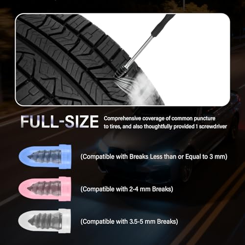 100PCS Car Screw in Tire Plug Kit with Screwdriver,3 Sizes of Car Screw Tire Plugs as Tires Repair Kit for Repair Work,Self-Service Tubeless Tires Repairs Screws Kits