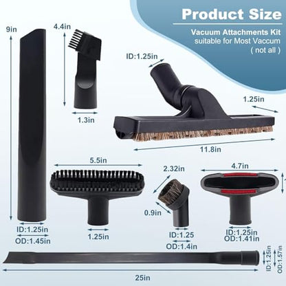 12 Pcs Universal Vacuum Attachment Kit, Vacuum Hose Adapter, 1-1/4" Vacuum Cleaners Accessories with Horse Hair Brush Extension Wand Wheeled Floor Brush Flexible Crevice Tool - size: 12 Pcs