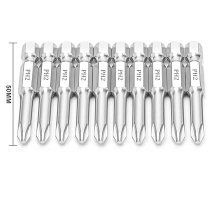 Phillips #2 Bit Set(10-Pack 2 Inch), 1/4 Inch Hex Shank S2 Steel Magnetic PH2 Screwdriver Power Bits - style: PH2