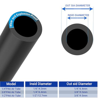 1/2 Inch OD Black Nylon Pneumatic Air Hose Tubing 32.8 Feet/10Meter PA Air Brake Line Tubing Compressed Accessories - size: 1/2" OD/32.8 Feet, style: Nylon/Black