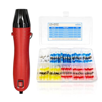 220PCS Solder Seal Wire Connectors Kit with Dual Temp Heat Gun, Heat Shrink Solder Butt Connectors Waterproof Electrical Terminals for Automotive Marine Boat RV Wiring Repair (220, RED) - color: RED