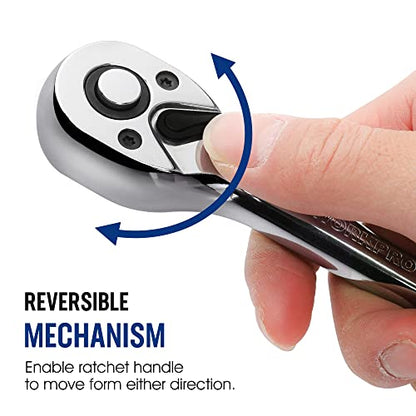 WORKPRO 1/2" Drive Ratchet Wrench, 72-Tooth Reversible | Quick-Release, CR-MO Head, Chrome Plated Finish, Ergonomic Non-Slip Handle - size: 1/2"