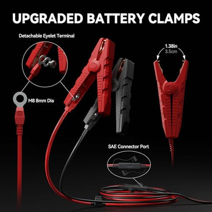 LOKITHOR BC2 Car Battery Charger 2A/1A/750mA Adjustable Currents, 6V/12V Automatic Battery Maintainer, Trickle Charger & Desulfator with Overcharge Protection, Double Pulse Repair, Forced Charging