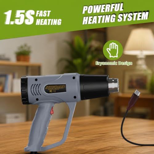 Heat Gun, 2 Temperature Settings 572℉&1112℉, 900W-1300W Hot Air Gun with Overload Protection, 10FT Extra Long Cord, Handheld Heat Gun with Heat Shrink Tubing Kit for Packaging Shrinking, DIY Crafts
