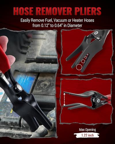 Reywoo Fuel Line Pliers Set, 7 pc Disconnect Set | W Fuel Line/Hose Clamp/Removal Pliers, Electrical Disconnect/ 30° Push Pin Tools, Trim Panel Clip Remover & 9" Filter Caliper