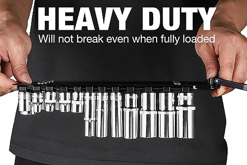 ALOANES 96-Piece Portable Socket Organizer Steel Tray, Socket Holders with Portable Handle, Heavy Duty Socket Holder Kit, 1/2-inch x 28 Clips, 3/8-inch x 36 Clips, 1/4-inch x 32 Clips(Black)