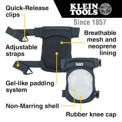 KLEIN TOOLS 60846 Knee Pad for Men and Women, Non-Marring, Gel-Like Padding, Adjustable Straps, Great for Construction and Flooring