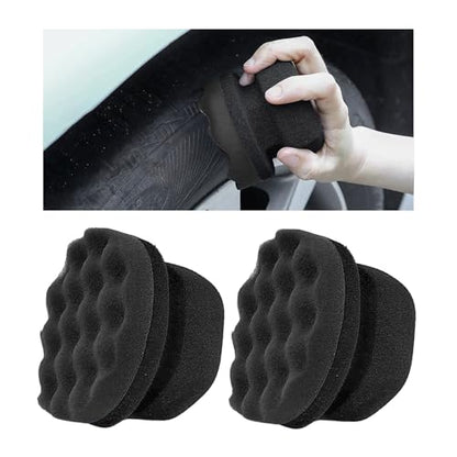 2PCS Tire Shine Applicator Pad, 3.15 Inch Car Detailing Foam Hex-Grip Tire Shine Sponge, Reusable Contoured Dressing Applicator for Automotive Wheel Care, Car Accessories (Black, Large) - size: Large