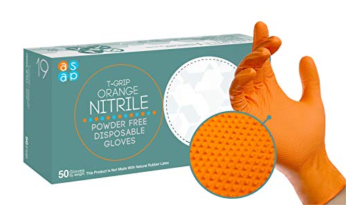 ASAP T-grip Orange Nitrile Gloves Disposable Latex Free 8 Mil, Raised Textured Grip Powder Free, Mechanic & Safety - size: Medium (Pack of 50), style: Box of 50