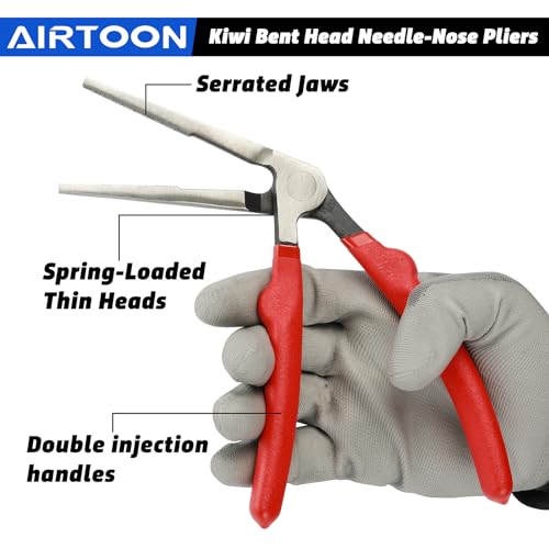 2PC Kiwi Bent Head Needle-Nose Pliers, Angled Head Needle Nose Kiwi Pliers, 6-Inch and 8-Inch, Double Injection Handles, Bent Head Design for Access Tight Spaces