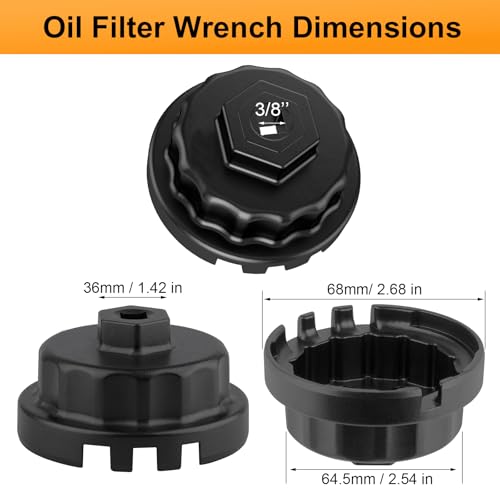 64mm Oil Filter Wrench with 04152-yzza1 Oil Filter Change Kit for Toyota Tacoma, Camry, RAV4, Highlander, Sienna,Tundra. Fits 2.5-5.7L Engines, Filter Removal Tool Set with Oil Drain Plug & Gasket