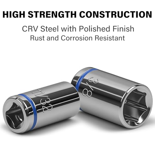 1/4" Drive SAE Master Socket Set, 13-Piece Shallow Hex Socket Set (1/8" - 5/8"), Cover Most Commonly Sizes, 6 Point, Chrome Vanadium Steel with Molded Case - size: Shallow, style: 13pcs-SAE