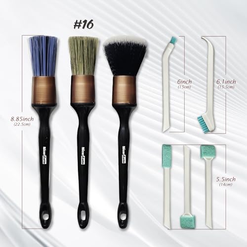 8PCS Car Detailing Brush Set, Mixed Bristles Soft Detail Brushes, Gold | Boars Hair & Ultra Soft Auto Detailing Brush, No Scratch for Leather Dashboard, 5 Crevice Tools Reach AC Outlet, Wet Dry Use - color: Gold 8pcs Detailing Brush Set