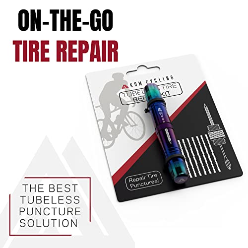 KOM Cycling Tubeless Tire Repair Kit for Bikes 8 Colors! Fixes Mountain Bike and Road Bicycle Tire Punctures - color: Black
