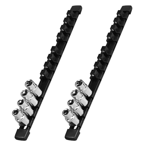 Socket Organizer, 1/2-Inch Drive Heavy Duty Socket Holder Kit ABS, Socket Rail 1/2-Inch x 12 Clips Black, 2 Pieces - color: Black, size: 2PC 1/2x2