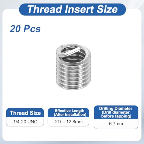PATIKIL Wire Thread Inserts 1/4-20 UNC 2D 12.8mm, 20Pcs 304 Stainless Steel Helical Coiled Wire Screw Threaded Sleeve Sheath for Mechanical Equipment Automotive Repairs - size: 1/4-20 UNC, 12.8mm