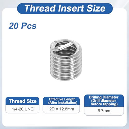 PATIKIL Wire Thread Inserts 1/4-20 UNC 2D 12.8mm, 20Pcs 304 Stainless Steel Helical Coiled Wire Screw Threaded Sleeve Sheath for Mechanical Equipment Automotive Repairs - size: 1/4-20 UNC, 12.8mm