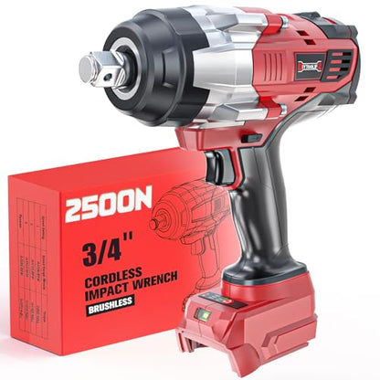 DIYtoolifz 3/4" Cordless Impact Wrench Compatible with Milwaukee 18V Battery: 1850FT-LBS(2500N.m) High Torque Impact Driver, Auto-Stop Reverse, 4-Speed Heavy Duty Impact for Car/Truck/Mower(Bare Tool) - size: 3/4 inch, style: Compatible with Milwaukee 18V