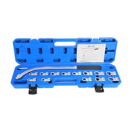 DPTOOL 15pc Auxiliary Idler Timing Belt Tensioner Pulley Removal Tool Kit | Universal Serpentine Belt Tension Pulley Wrench Set with 6-Point and 12-Point Adapters 10mm 12-19mm