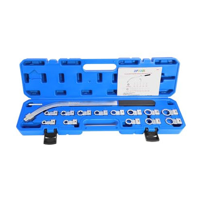 DPTOOL 15pc Auxiliary Idler Timing Belt Tensioner Pulley Removal Tool Kit | Universal Serpentine Belt Tension Pulley Wrench Set with 6-Point and 12-Point Adapters 10mm 12-19mm