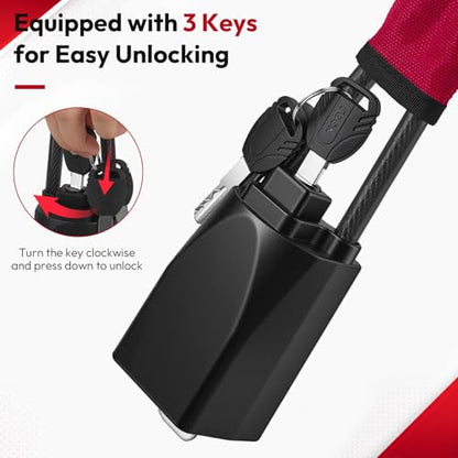 Car Steering Wheel Lock, 2PC Car Anti Theft Device, Seat Belt Lock | Thickened Steel Wire, Max 17” Locking Length, Easy Storage, 3 Keys per set, Fits Most Vehicles, Trucks, SUVs, Vans - color: Black and Red