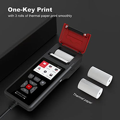 ELMCONFIG Car Battery Tester with Printer, 6V 12V 24V Battery Load Tester | 100-2000 CCA, with Car Cranking and Charging System Analyzer Scan Tool for Cars, Trucks & Motorcycles, 3PCS Thermal Paper - color: Black + Grey