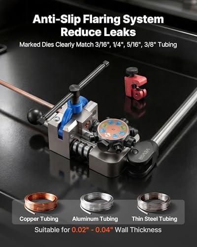 VEVOR Professional Brake Line Flaring Tool, 45 & 37 Degree Double Flare Bubble Flare Tool Kit for 3/16", 1/4", 5/16", 3/8" Copper Aluminum Thin Steel Tubes - size: 45 & 37 Degree
