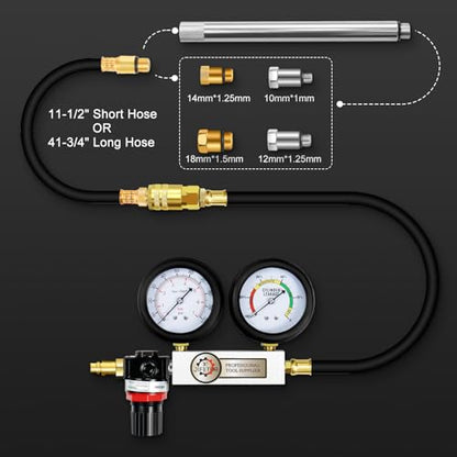 JIFETOR Cylinder Leak Down Tester Kit, Automotive Engine Compression Dual Gauge Leakdown Test Set with 10 12 14 18mm Spark Plugs Universal for Small Engine Motorcycle ATV, Black Case - color: Black Case