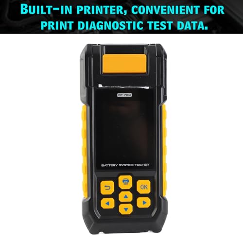 12V Digital Automotive Car Battery Load Tester Analyzer with Built in Printer Multi Language Support for 12V 24V Car System Test ABS Plastic Yellow Black