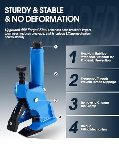 Effort-Saving Manual Tire Bead Breaker, 38"-42" Tires Changer Tool with Rubber Pad, Protect Aluminum Alloy Hubs, Easy-Operated Tire Repair Tool for Car Truck Tractor Mower ATV RV Blue - color: Blue