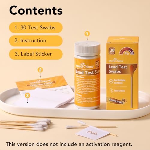 Easy@Home Lead Test Kit – 30 Rapid Swabs Without Vinegar, 30-Second Results | Surface Lead Screen for Painted Walls, Woodwork, Cabinets, Furniture, Toys, Dishes & Exposed Plumbing #EZLT-S:30