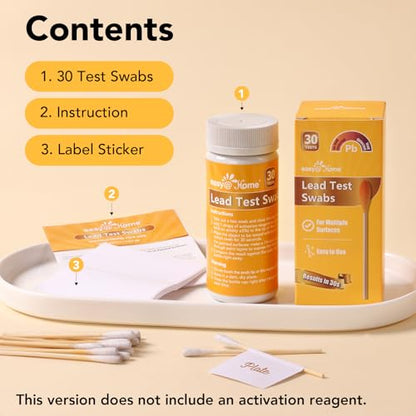 Easy@Home Lead Test Kit – 30 Rapid Swabs Without Vinegar, 30-Second Results | Surface Lead Screen for Painted Walls, Woodwork, Cabinets, Furniture, Toys, Dishes & Exposed Plumbing #EZLT-S:30