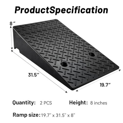 2 Pack Rubber Curb Ramps Driveway ramp, 8" H,19.7" L,31.5" W, Heavy Loading (7714LB)/3.5Ton Capacity, shed, Threshold, Motorcycle, Loading, Bikes, Wheelchairs Ramps - size: 8" Rise