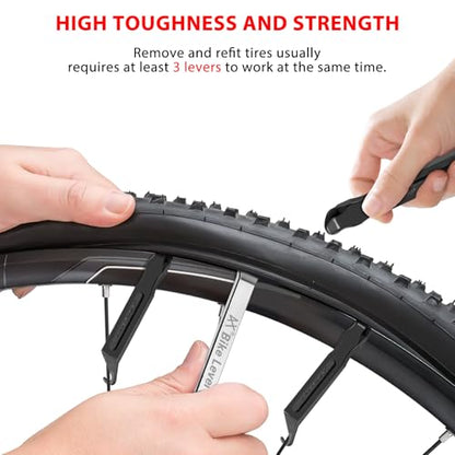 Bike Tire Levers - Ultra Strong PC Plastic Bicycle Tire Removal Changing Tool and Stainless Steel Levers for Road or Mountain Bike Tires - Set of 7 - color: Black*4 and Silver*3