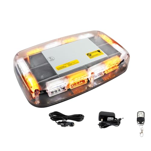 Rechargeable Amber White Emergency Roof Top Strobe Light Wireless Battery, 17 Flashing Modes,High Low Brightness, Warning Lights with Magnetic Base for Construction Vehicles, Trucks, Snow Plow
