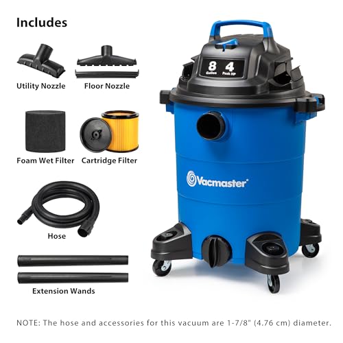 Vacmaster Blue Edition 8-Gallon* 4 Peak HP Wet/Dry Vacuum– VOC809PF - size: 8 Gallon