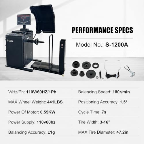 Premium Automatic Wheel Balancer, 10-28" Rim, Auto A/D Measurement, Laser Guide & LED Light, Electronic Brake, 40mm Spindle, 0.55KW Pure Copper Motor, 110V for Professional Use
