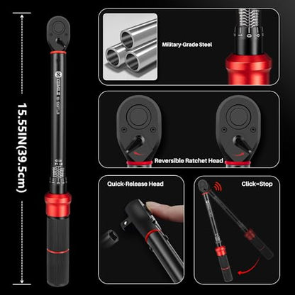 3/8-Inch Drive Click Torque Wrench-10-120 Ft-Lb for Car Motorcycle | Dual-Direction Adjustable Torque Wrench(13.6-162.6Nm), 72T Dual Range Scales, High 3% Precision for Bike,Wheel Machinery DIY - size: 3/8"DR.10-120 FT-LB