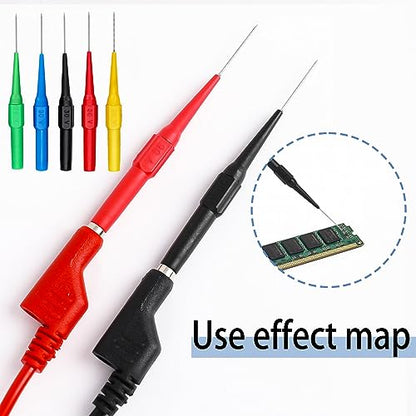 15pcs Test Back Probe Pin,Wire Piercing Insulation Back Probes Probe Non-Destructive Pin, 0.7mm Test Probes Pins Insulation Piercing Needle Multimeter 4mm Banana Socket for Car Tester