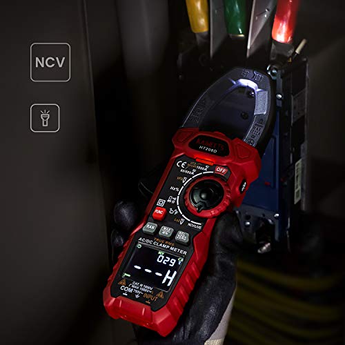 KAIWEETS HT208D Inrush Clamp Meter 1000A True RMS AC/DC Current Amp Meter, VFD, LOZ Mode, 6000 Counts, Measures Current Voltage Temperature Capacitance Resistance Diodes Continuity Duty-Cycle - size: HT208D