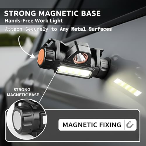 Magnetic LED Work Light & Rechargeable Headlamp - 2.7oz Ultra-Lightweight Task Light for Mechanics, DIY Repairs & Home Improvement - Motion Sensor, 90° Tilt & Hat Clip - Professional Gear