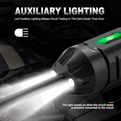 Heavy Duty 3-72V Digital LED Automotive Test Light, Circuit Tester with Polarity Indicate and Illuminating Lights, Car Truck Low DC Voltage Light Tester with Stainless Probe & 142 Inch Extended Wire