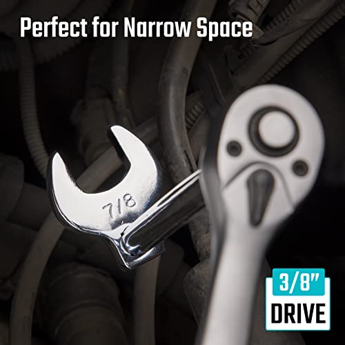 DURATECH 19-Piece 3/8" Drive Crowfoot Wrench Set with 2 Extension Bars | SAE & Metric, 10mm-22mm & 3/8"-7/8", CR-V Steel, for Brake & Fuel Line Fittings in Tight Space, with EVA Foam Tool Organizer - size: Metric and SAE, style: Regular