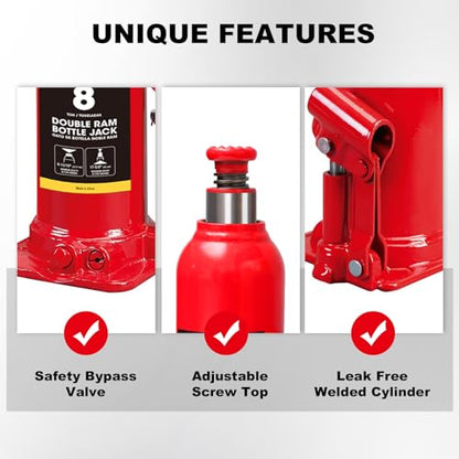 Jack Boss Bottle Jack 8 Ton (16,000 LBs) Hydraulic Car Jack, Fit for Auto Truck Repair and House Lift, AS90804X - size: 8T
