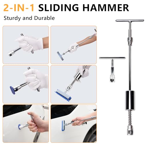 139pcs Dent Puller Kit, Paintless Dent Removal Kit for Dent Repair, Car Dent Repair Kit with Golden Lifter, Bridge Puller, Slide Hammer T-Bar, Car Dent Puller for Car Refrigerator Door Ding Repair