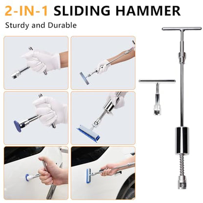 139pcs Dent Puller Kit, Paintless Dent Removal Kit for Dent Repair, Car Dent Repair Kit with Golden Lifter, Bridge Puller, Slide Hammer T-Bar, Car Dent Puller for Car Refrigerator Door Ding Repair