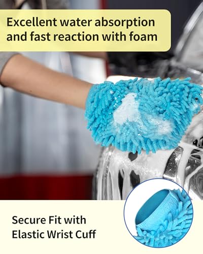 MR.SIGA Premium Microfiber Soft Chenille Car Wash Mitt, Pack of 2, Blue & Yellow - color: Blue & Yellow
