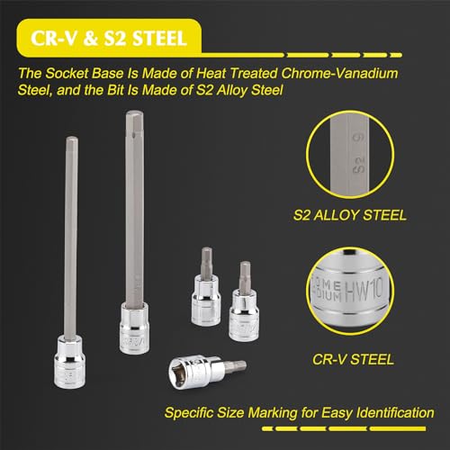 EMENTOL 38PCS 3/8" Drive Hex Bit Socket Set, CR-V, S2 Steel, SAE/Metric, Extra Long and Standard Allen Hex Bit Socket Set, 1/8 Inch - 3/8 Inch, 3mm - 10mm - size: 38 PCS (1/8 Inch - 3/8 Inch, 3mm - 10mm)